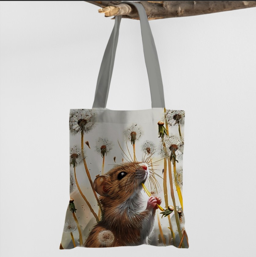 Сумка шопер еко "Маленька мишка кульбабки рослини акварель"