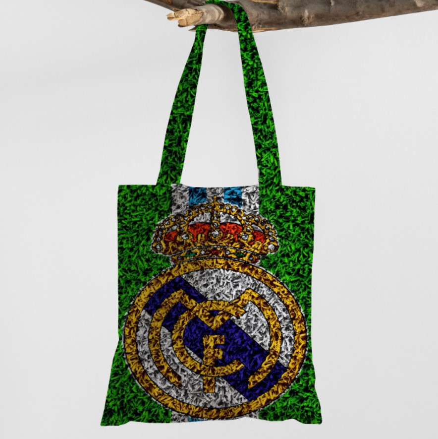 Сумка шопер еко "Реал Мадрид клуб емблема логотип футбол текстура трави"