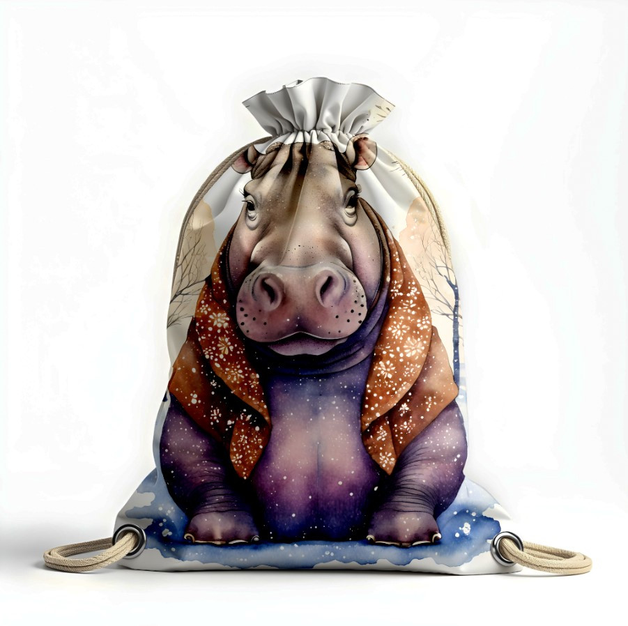 Рюкзак мішок "Бегемот кольоровий арт зима"