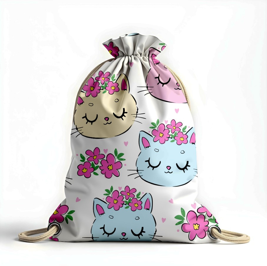 Рюкзак мішок "Дитячий казкова кішка з квітами 1"