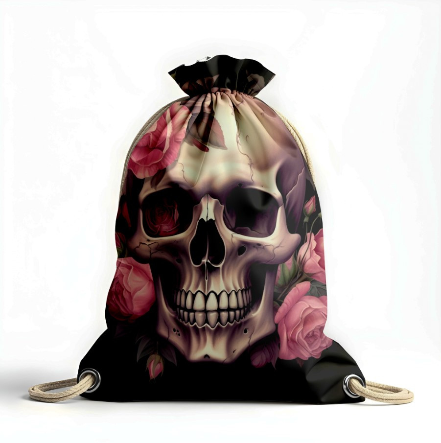 Рюкзак мішок "Череп кольоровий арт квіти троянди 1"