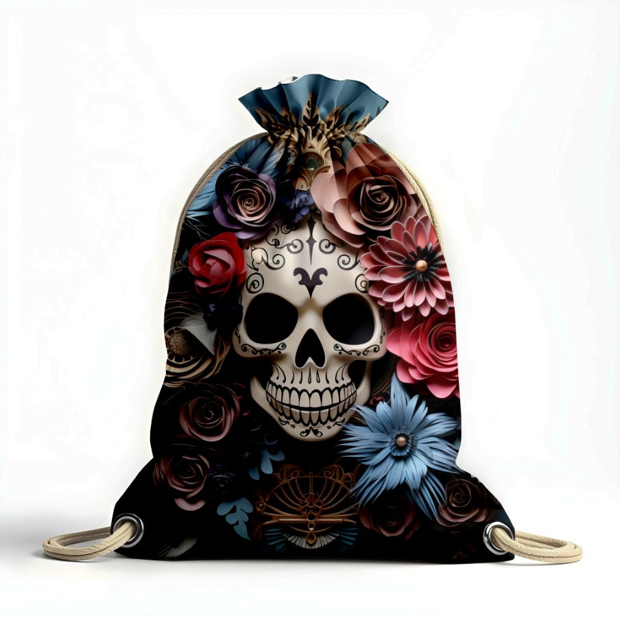 Рюкзак мішок "Череп кольоровий арт квіти вінтаж троянди 1"