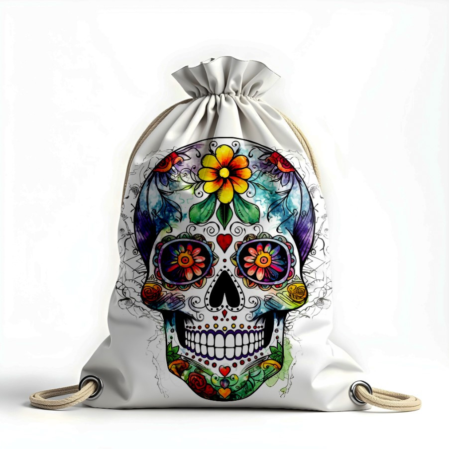 Рюкзак мішок "Череп кольоровий арт фарби орнамент квіти 3"