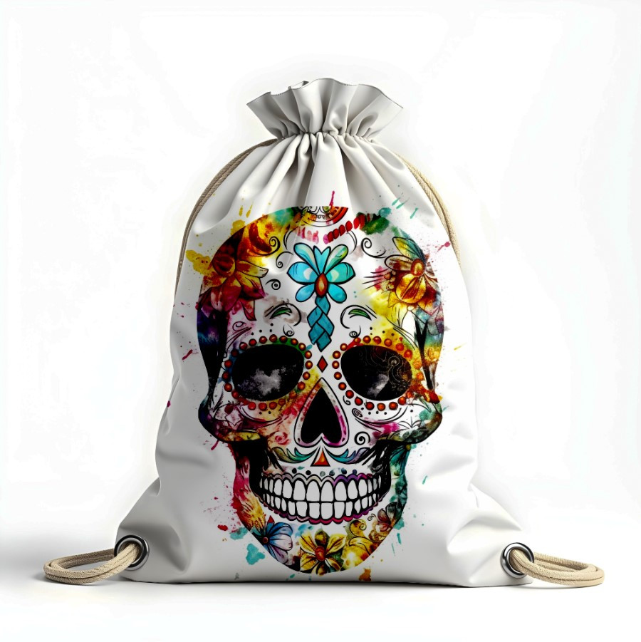Рюкзак мішок "Череп кольоровий арт фарби орнамент квіти 2"