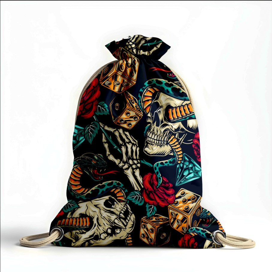 Рюкзак мішок "Череп кольоровий арт квіти вінтаж змії гральні кістки"