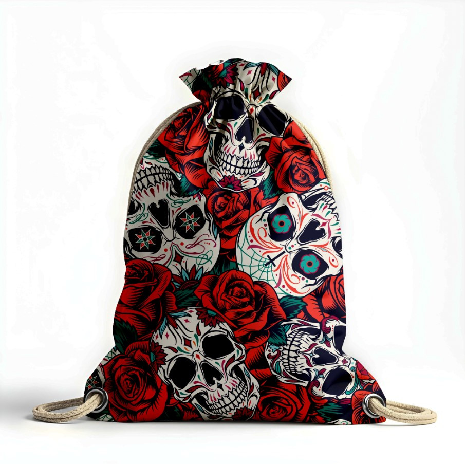 Рюкзак мішок "Череп кольоровий арт квіти вінтаж троянди"