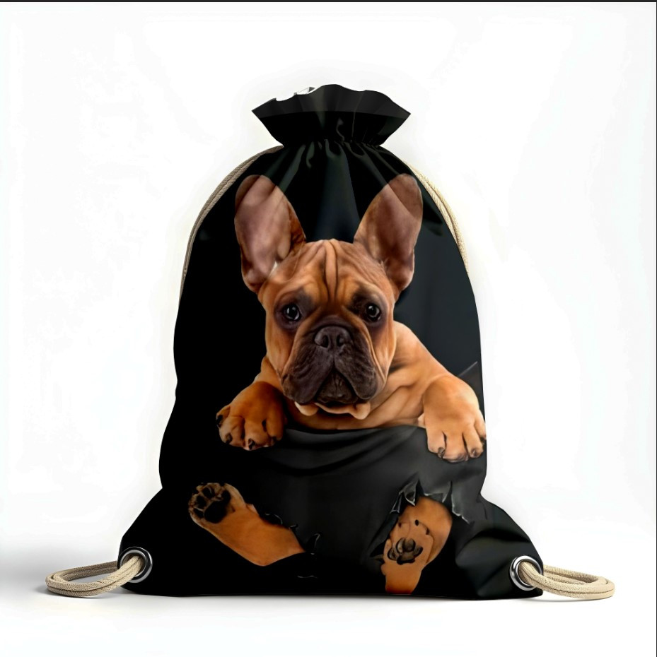 Рюкзак мішок з 3D принтом " цуцик кишеня рвана"