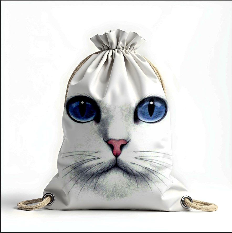 Рюкзак мішок з 3D принтом "Кіт білий блакитні очі"