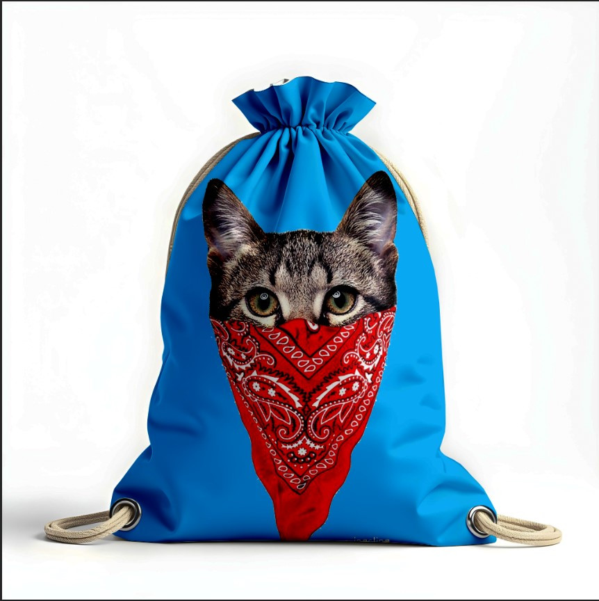 Рюкзак мішок з 3D принтом "Кіт червона хустка"