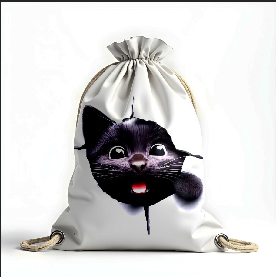Рюкзак мішок з 3D принтом "Кошеня чорне маленьке"