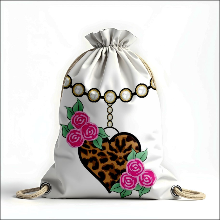Рюкзак мішок з 3D принтом "Цепочка кулон намисто серце квіти"