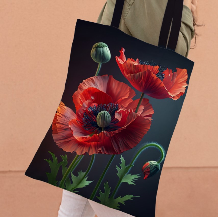 Сумка шопер Еко Маки Червоні Квіти Крупний План