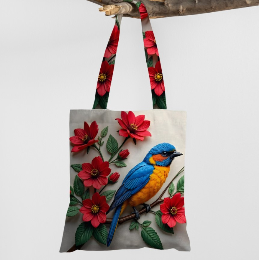 Сумка шопер Еко Пташка Синиця На Гілці З Квітами