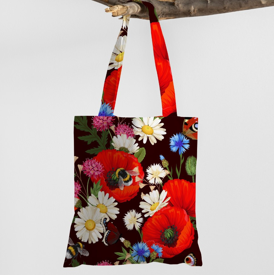 Сумка шопер Еко Польові Квіти Маки Ромашки Бджілка Метелики