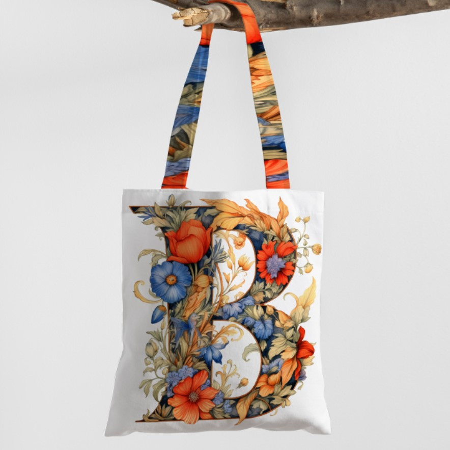 Сумка шопер Еко Літера В З Вашим Ім'ям З Квітами