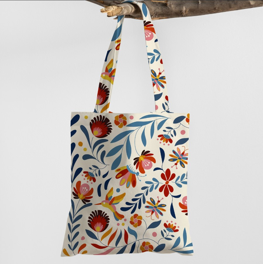 Сумка шопер Еко Мексиканський Етнічний Стиль Квіти Рослини Птахи