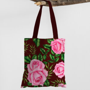 Сумка шопер Еко Рожеві Троянди На Бордовому Фоні