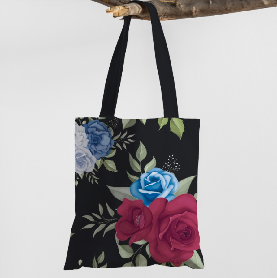Сумка шопер Еко Червоні Блакитні Троянди Акварель Квіти