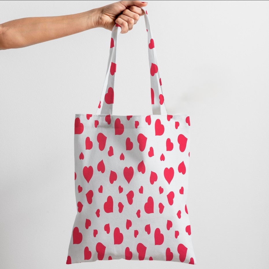 Сумка шопер Еко Червоні Сердечкі На Білому Фоні