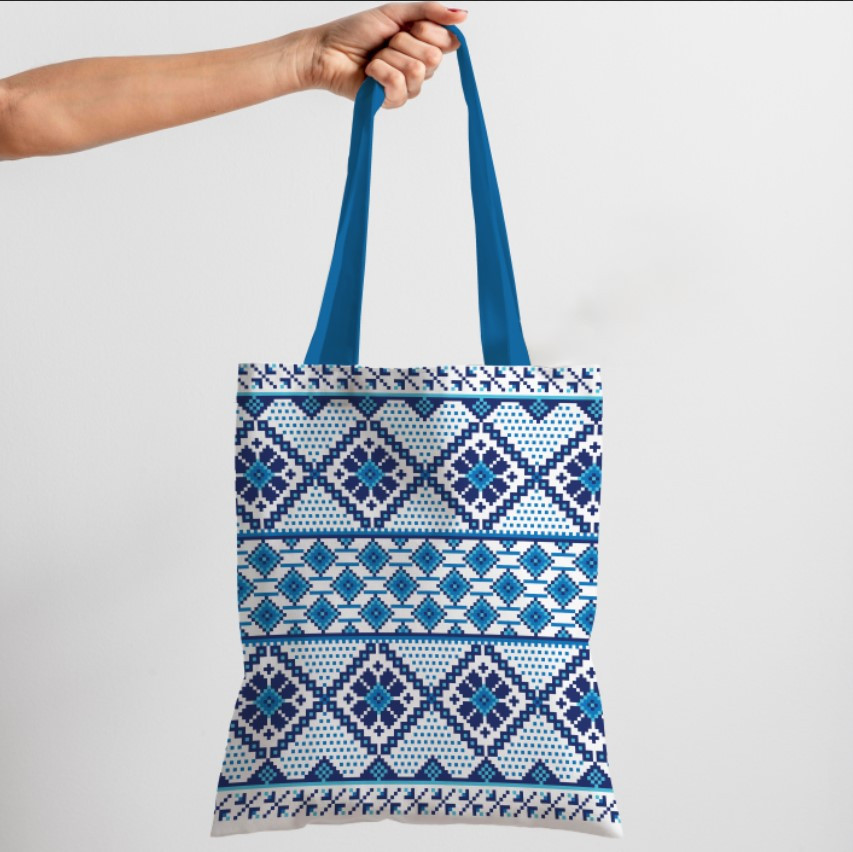 Сумка шопер Еко Вишиванка Етнічний Стиль Блакитно Білий