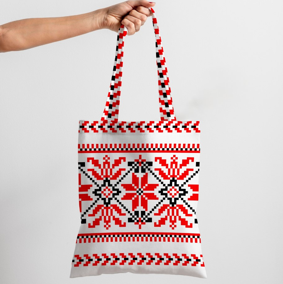 Сумка шопер Еко Вишиванка Етнічний Стиль Чорна Червона 1