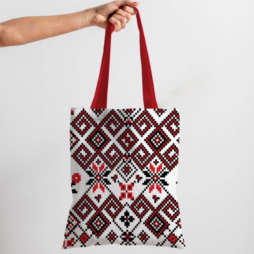 Сумка шопер Еко Вишиванка Етнічний Стиль Чорна Червона