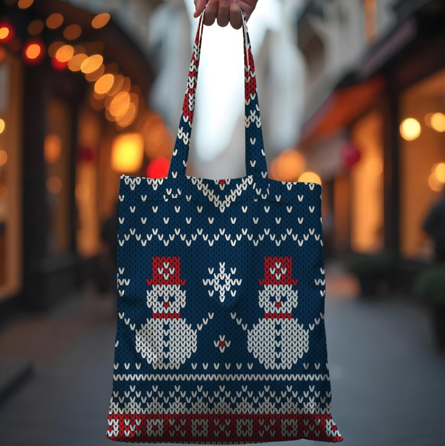 Сумка шопер Еко Різдвяний Орнамент Сніговики Вишиванка