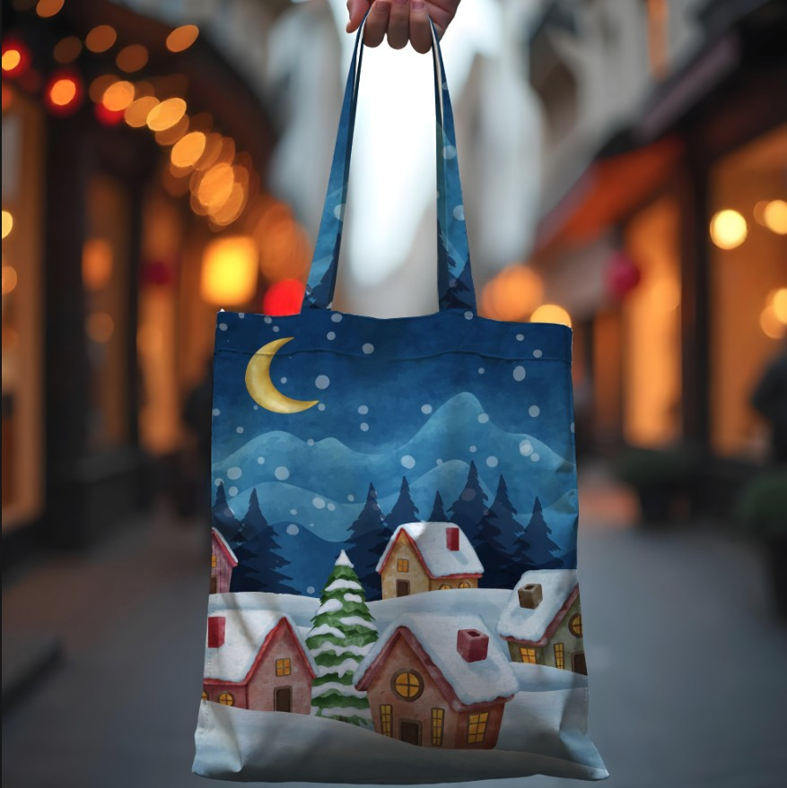 Сумка шопер Еко Різдвяний Пейзаж Ніч Зима Домівки