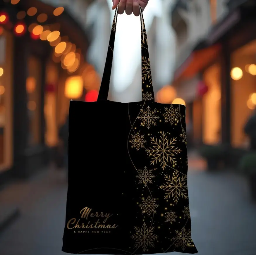 Сумка шопер Еко Золоті Сніжинки Святкова Різдвяна Вітання