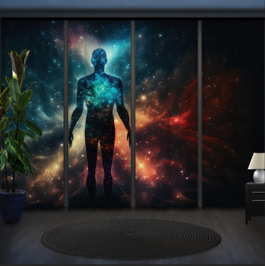 Комплект штор панельних з 4 х штук астральне тіло "Аура Йога Мантра Космос"