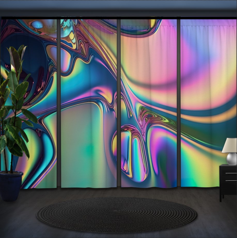 Комплект штор панельних з 4 х штук голографічна структура "Перламутр Райдужний Метал 1"