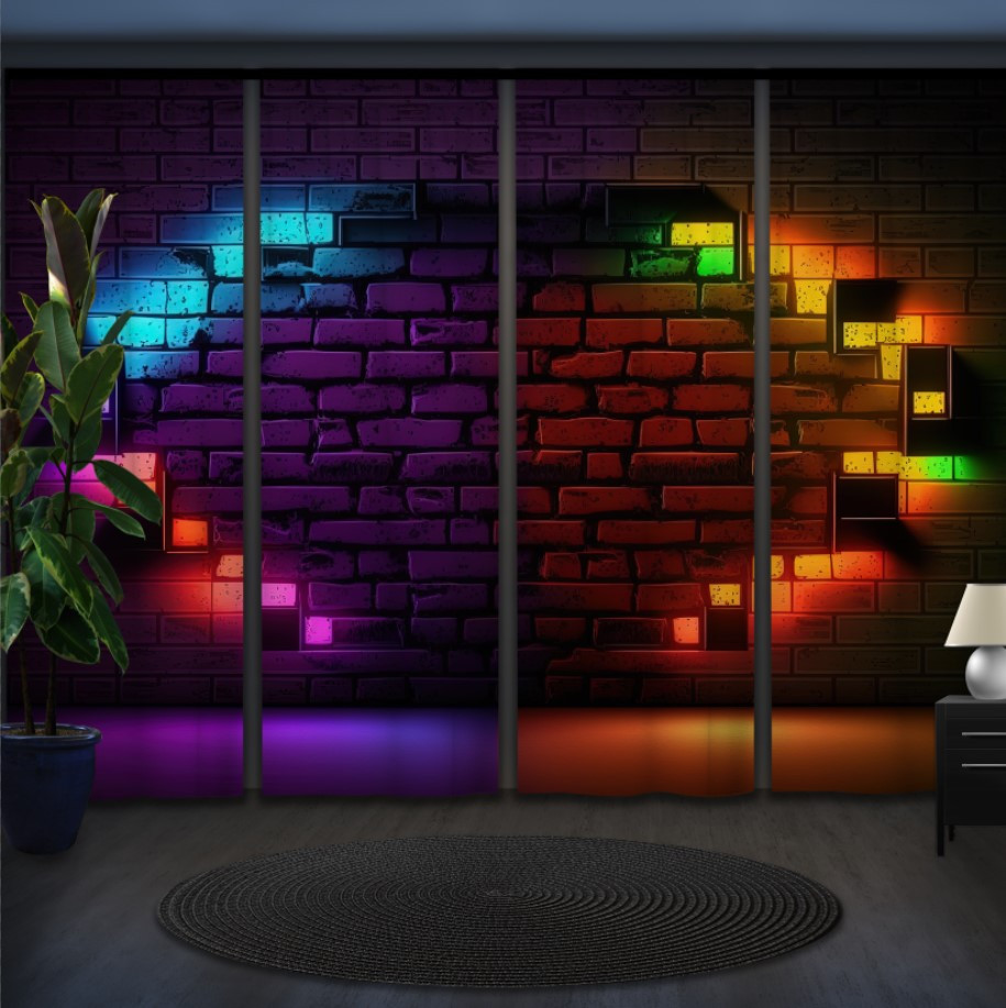 Комплект штор панельних з 4 х штук неонова цеглинна "Стіна"