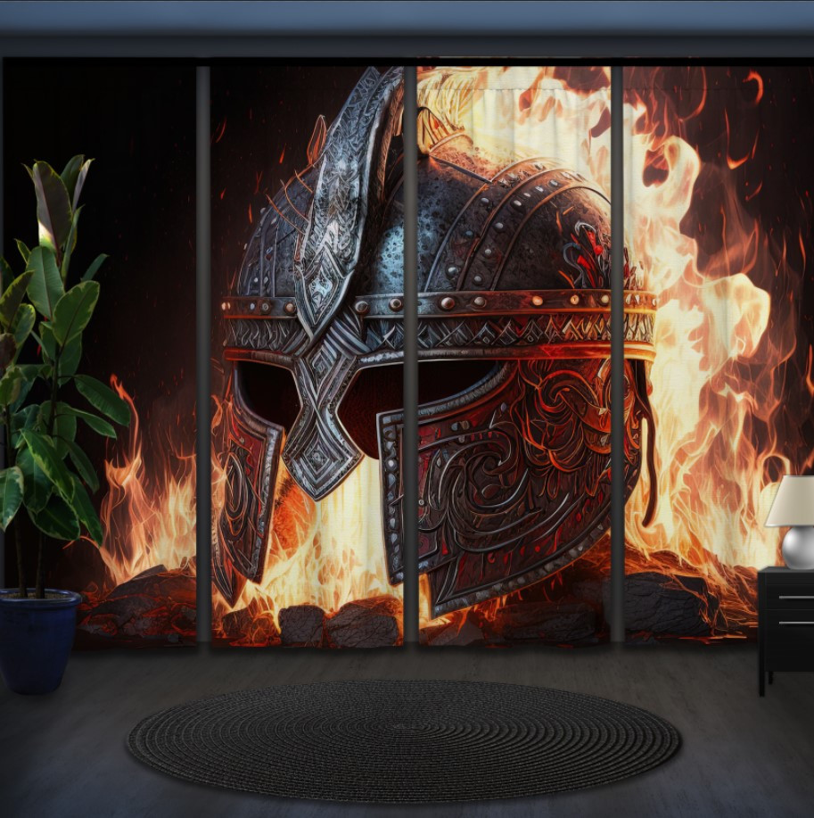 Комплект штор панельних з 4 х штук старовиний шолом воїна "Вогонь"