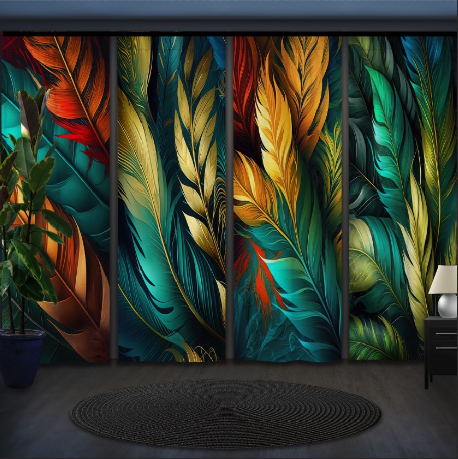 Комплект штор панельних з 4 х штук абстрактний фон з візерунком "Пір'я"