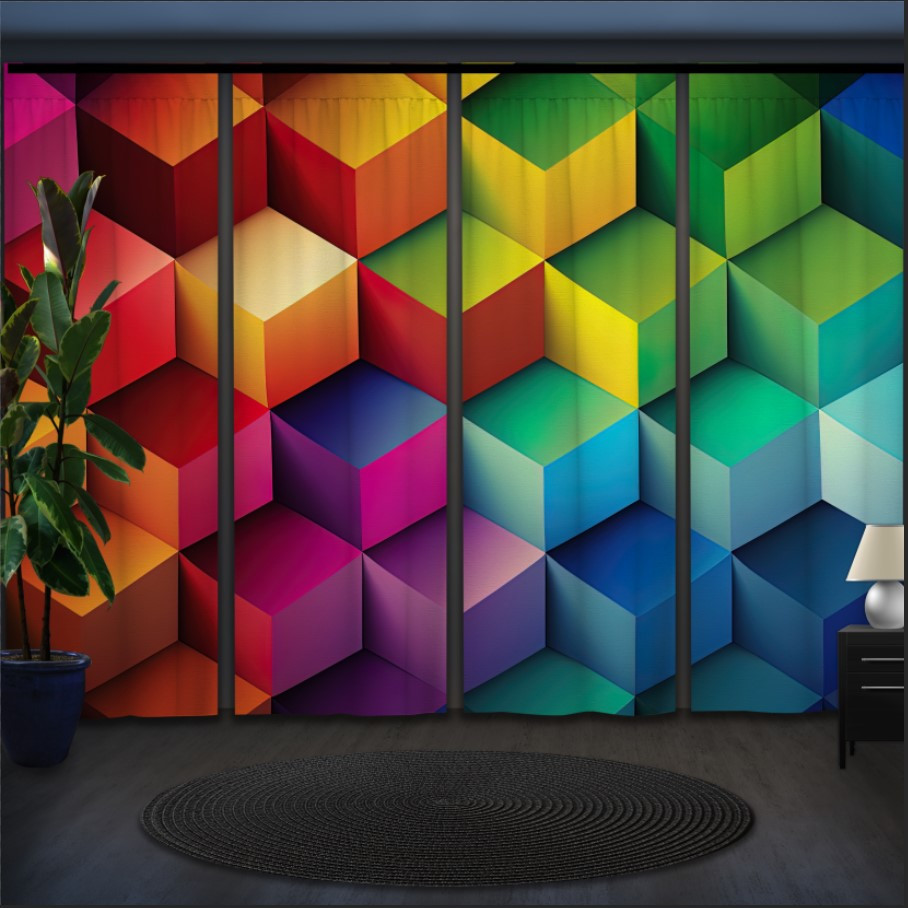 Комплект штор панельних з 4 х штук абстрактний фон з райдужними геометричними "Кольорами"