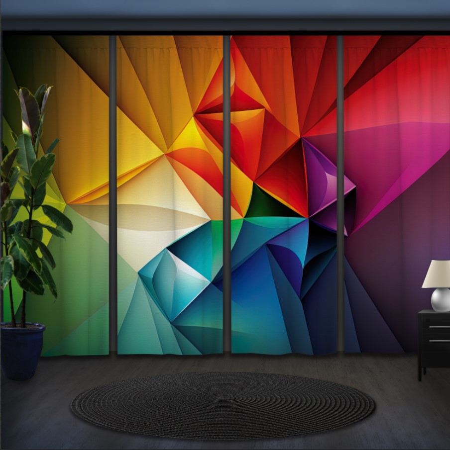 Комплект штор панельних з 4 х штук абстрактний фон з райдужними геометричними "Кольорами 1"
