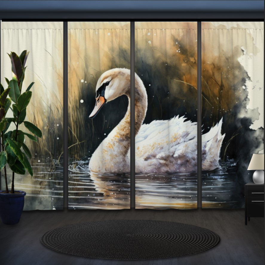 Комплект штор панельних білий лебідь "Акварель"