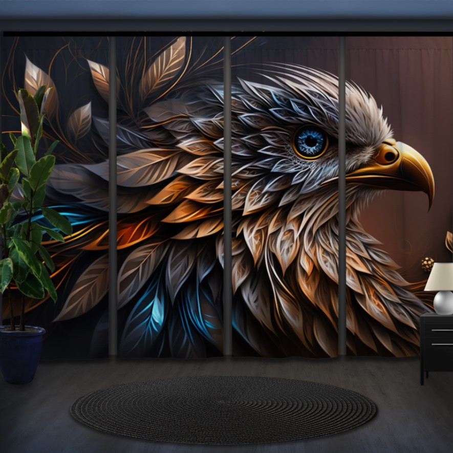 Комплект штор панельних сокіл крупний план "Птахи"