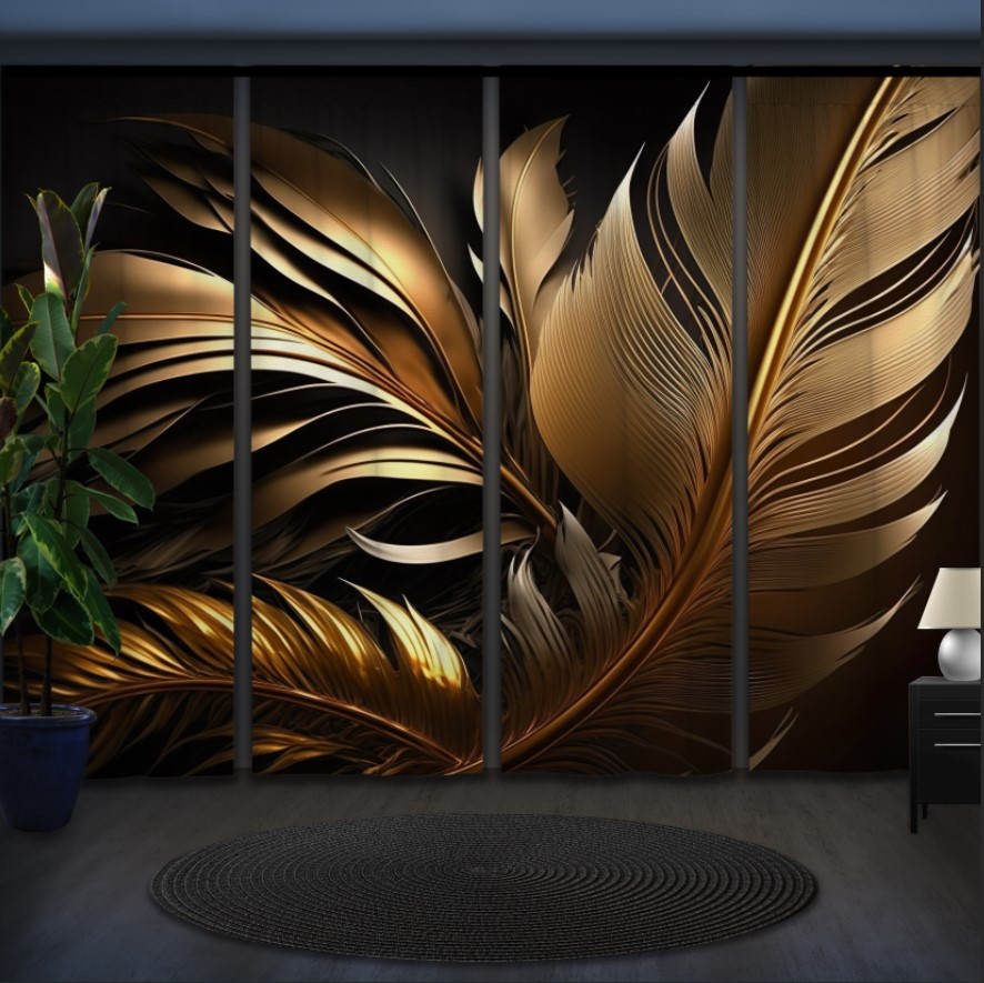 Комплект штор панельних золоті металеві "Пір'я 1"