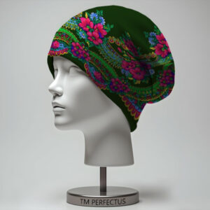 Шапка з 3D принтом "Етнічний стиль Українська хустка з квітами зелена 1" ВСІ Розміри