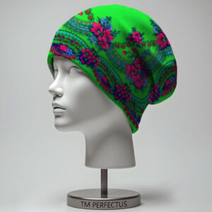 Шапка з 3D принтом "Етнічний стиль Українська хустка з квітами зелена" ВСІ Розміри
