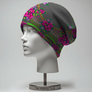 Шапка з 3D принтом "Етнічний стиль Українська хустка з квітами коричнева" ВСІ Розміри