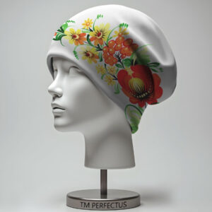 Шапка з 3D принтом "Квітковий національний стиль білого кольору" ВСІ Розміри