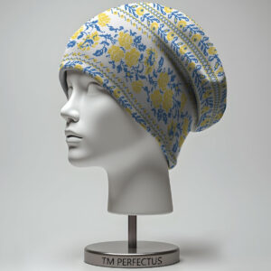 Шапка з 3D принтом "Національна вишиванка хрестиком трояндами жовто блакитна" ВСІ Розміри