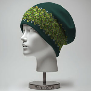 Шапка з 3D принтом "Національна вишиванка хрестиком зеленого кольору" ВСІ Розміри