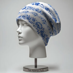 Шапка з 3D принтом "Національна вишиванка трояндами квіти біла блакитна" ВСІ Розміри