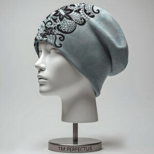 Шапка з 3D принтом "Бежева з чорним мереживом" ВСІ Розміри