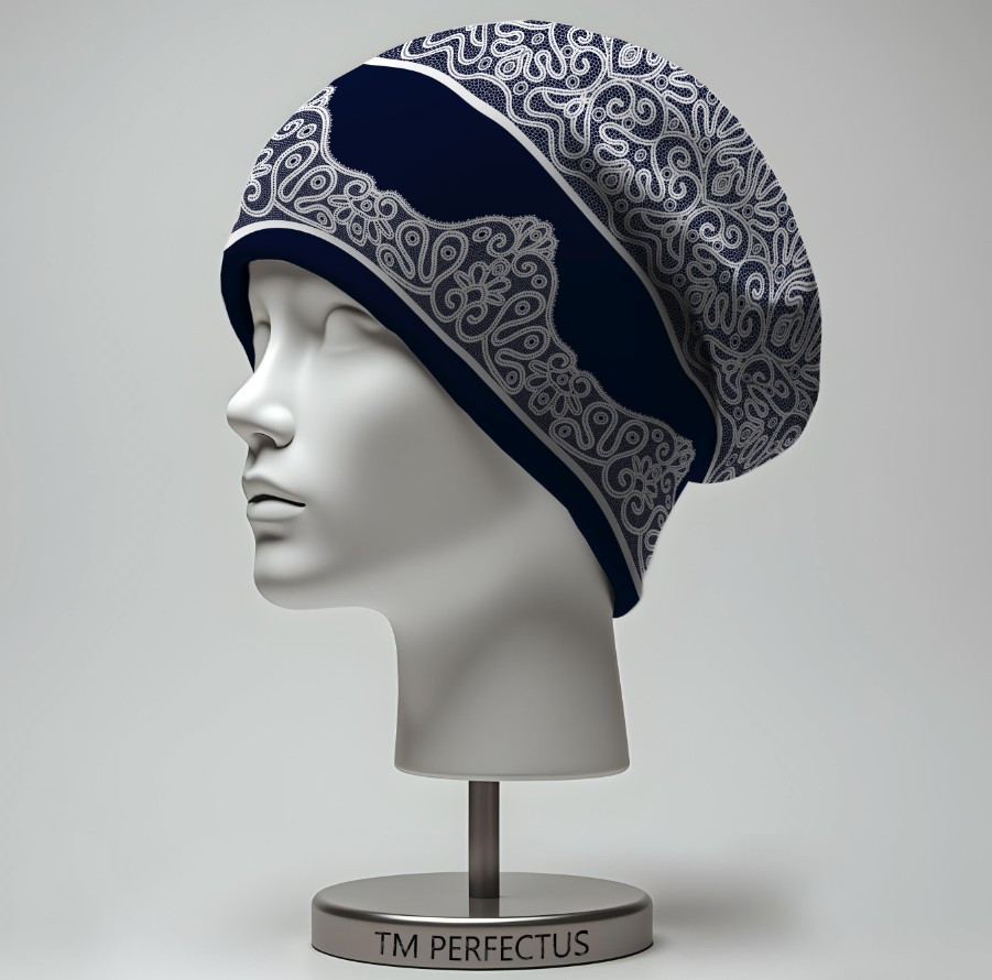 Шапка з 3D принтом "Квіткове мереживо біле синього кольору" ВСІ Розміри