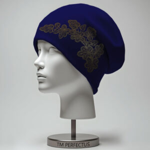 Шапка з 3D принтом "Квіти мереживо синього кольору" ВСІ Розміри