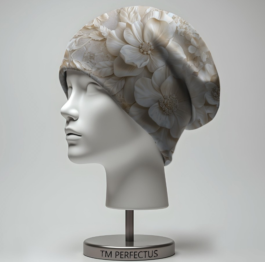 Шапка з 3D принтом "Білі перламутрові квіти" ВСІ Розміри